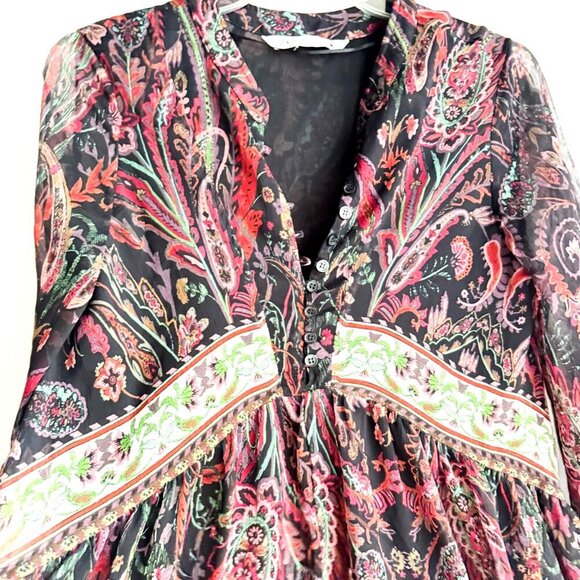 Zara Paisley Print Chiffon Babydoll Mini Dress XS - Picture 3 of 9